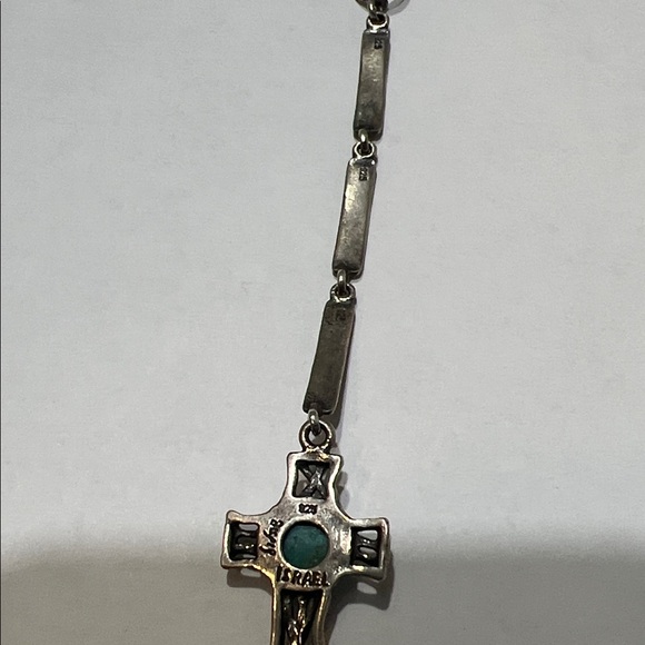 Sterling Silver Cross Bracelet with Turquoise Accent - Picture 8 of 8